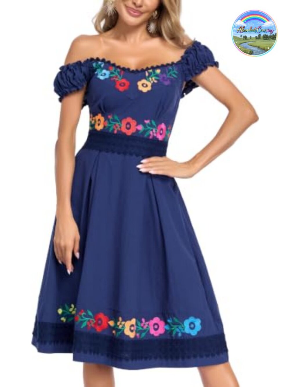 Embroidered Bohemian Shift Dress with Ruffled Sweetheart Neck